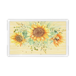 Sunflower Tray on Yellow Stripes