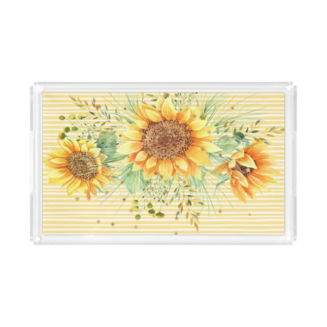 Sunflower Tray on Yellow Stripes (Front)