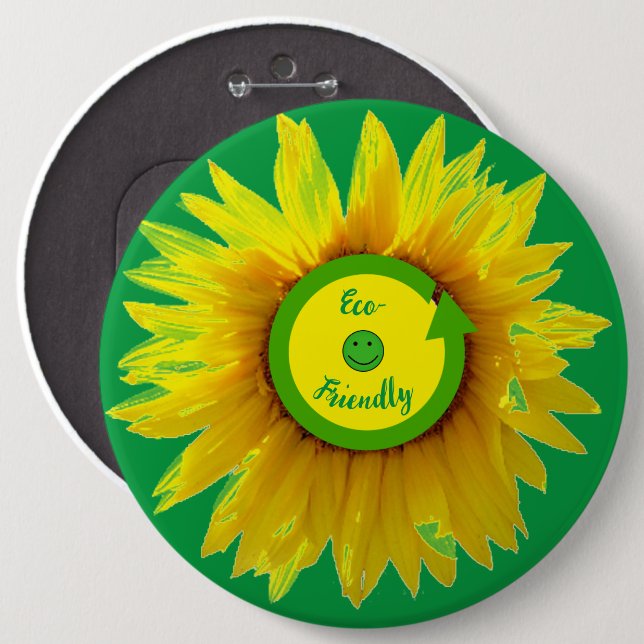 Sunflower Trendy Green Eco-Friendly  Button (Front & Back)