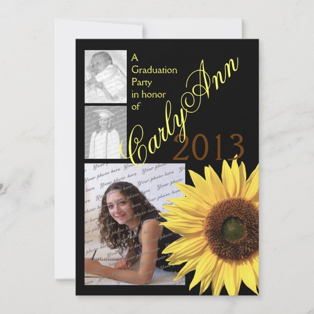 Sunflower Tri Photo Invitation (Front)