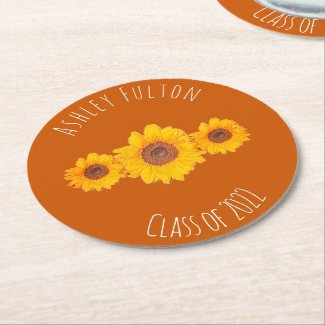 Sunflower trio  for graduations  2022  round paper coaster