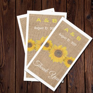 Sunflower trio  in burlap - wedding favors 