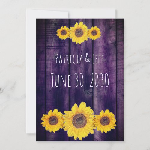 sunflower trio in purple faux wood _save the date save the date