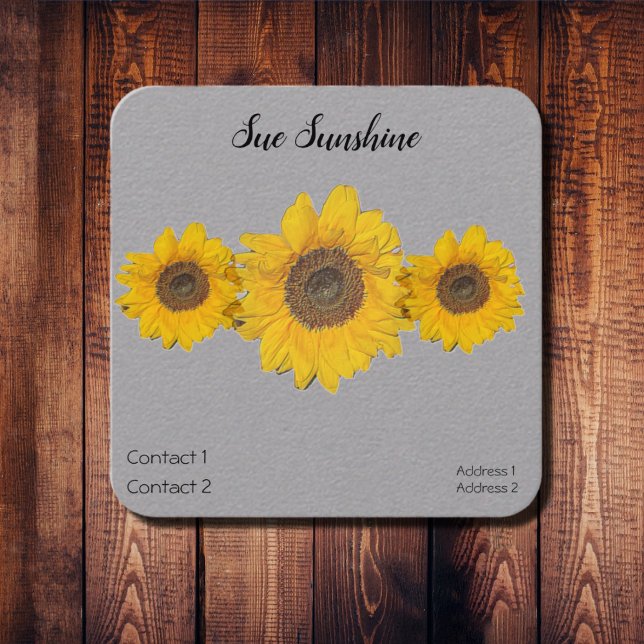 Sunflower trio  in  rustic Kraft paper  Square Business Card (Creator Uploaded)