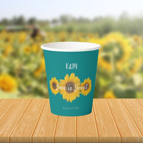 Sunflower trio no2 _ personalized wedding   paper cups