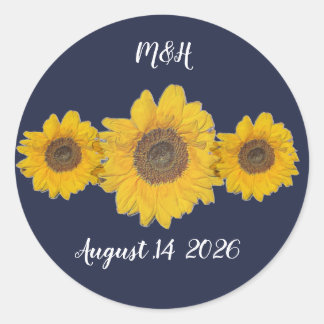 sunflower trio personalized - rustic wedding classic round sticker