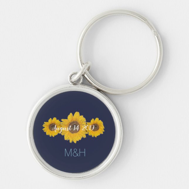 sunflower trio personalized - rustic wedding keychain (Front)
