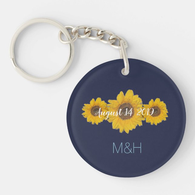 sunflower trio personalized - rustic wedding keychain (Front)