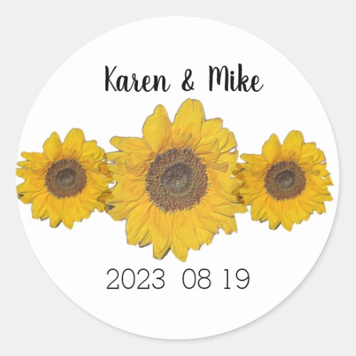 Sunflower trio _ personalized wedding classic roun classic round sticker
