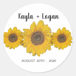 Sunflower trio - personalized wedding classic round sticker