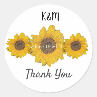 Sunflower trio - personalized wedding favor classic round sticker