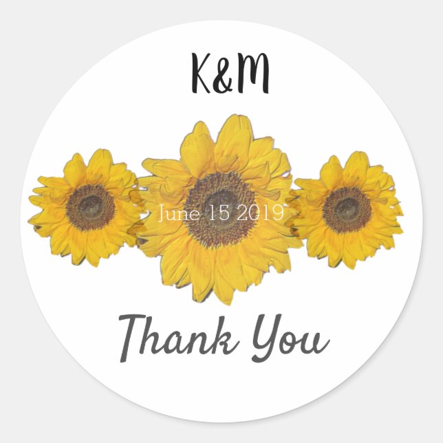 Sunflower trio - personalized wedding favor classic round sticker (Front)