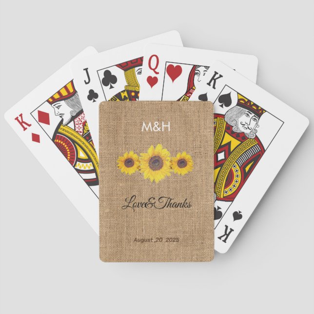 Sunflower trio- personalized wedding favor no3 poker cards (Back)