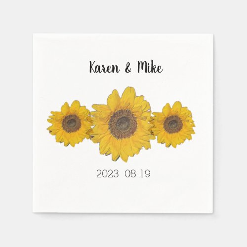 Sunflower trio _ personalized wedding  napkins