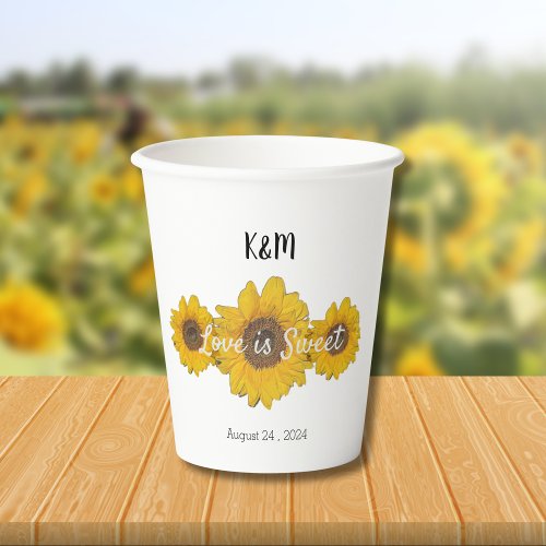 Sunflower trio _ personalized wedding  paper cups