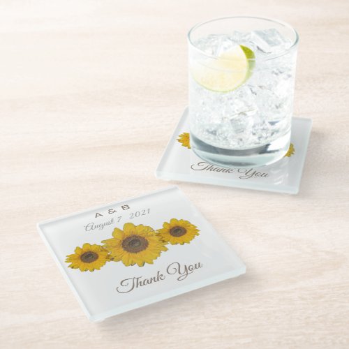 Sunflower trio _ wedding favors square glass coaster