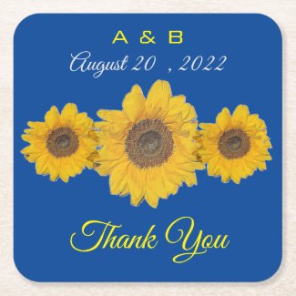 Sunflower trio - wedding favors  square paper coaster