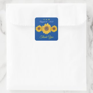 Sunflower trio - wedding favors  square sticker