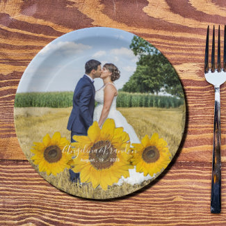 sunflower trio  - your wedding photo paper plates