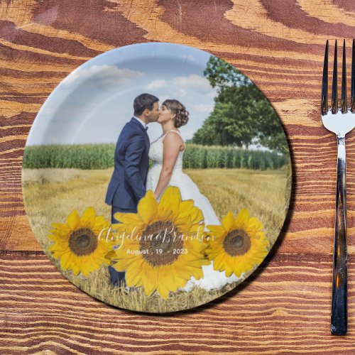 sunflower trio  _ your wedding photo paper plates