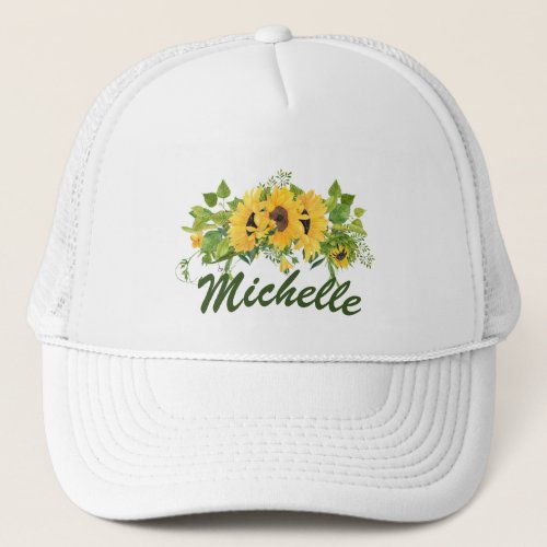 Sunflower Trucker Hat with customizable name