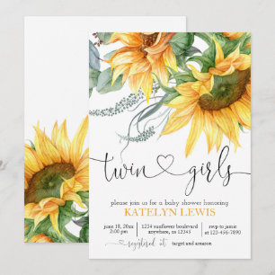 Sunflower Twins Baby Shower Invitation