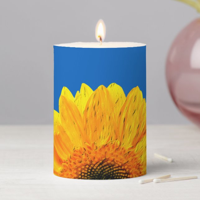 Sunflower & Ukraine Candle, Ukrainian Flag Pillar Candle (In Situ)