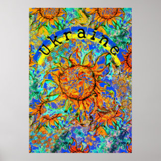 Sunflower Ukraine colorful pattern & flag Poster