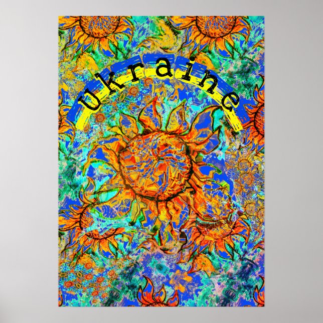 Sunflower Ukraine colorful pattern & flag Poster (Front)
