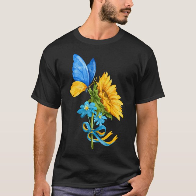 Sunflower Ukraine Flag Butterfly Shirt Ukrainian (Front)