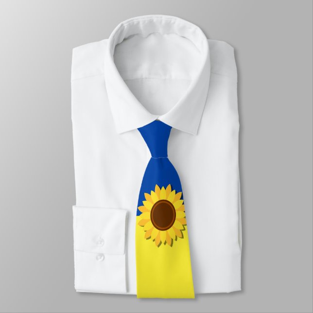 Sunflower Ukraine Flag Personalized  Neck Tie (Tied)
