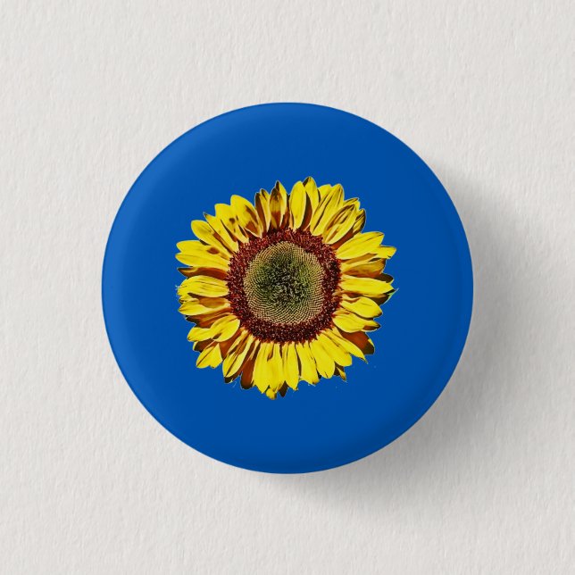 Sunflower Ukraine National Symbol Blue Background Button (Front)