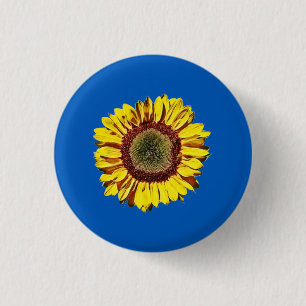 Sunflower Ukraine National Symbol Blue Background Button