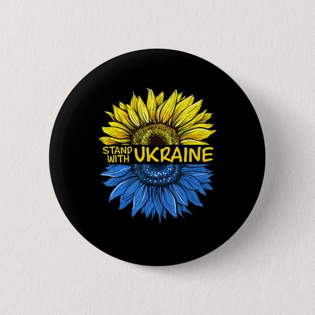 Sunflower Ukrainian I Stand With Ukraine Love Ukra Button (Front)