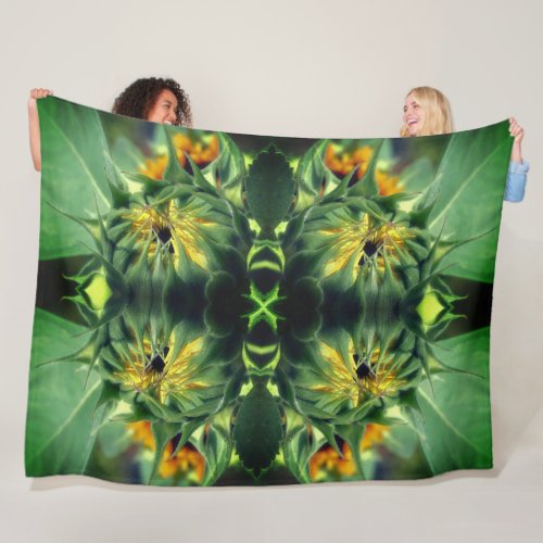 Sunflower Unfolding Abstract  Fleece Blanket