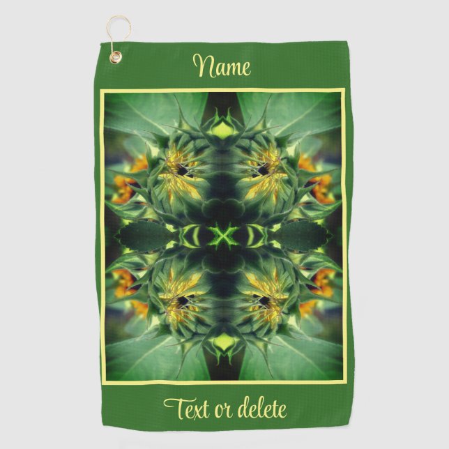 Sunflower Unfolding Abstract Personalized Golf Towel (Front)