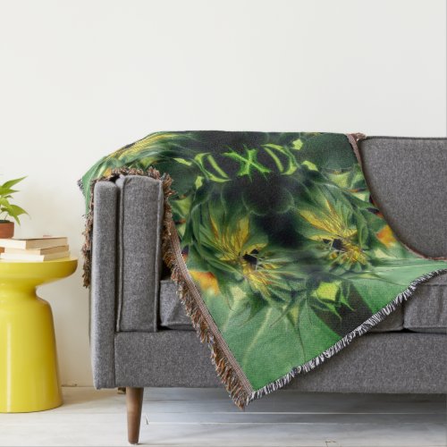 Sunflower Unfolding Abstract  Throw Blanket