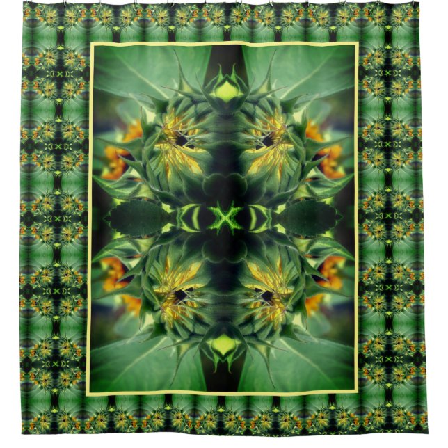 Sunflower Unfolding Nature Art Pattern Shower Curtain (Front)