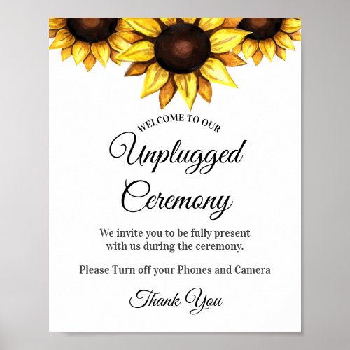 Sunflower Unplugged Ceremony Wedding White Yellow Poster