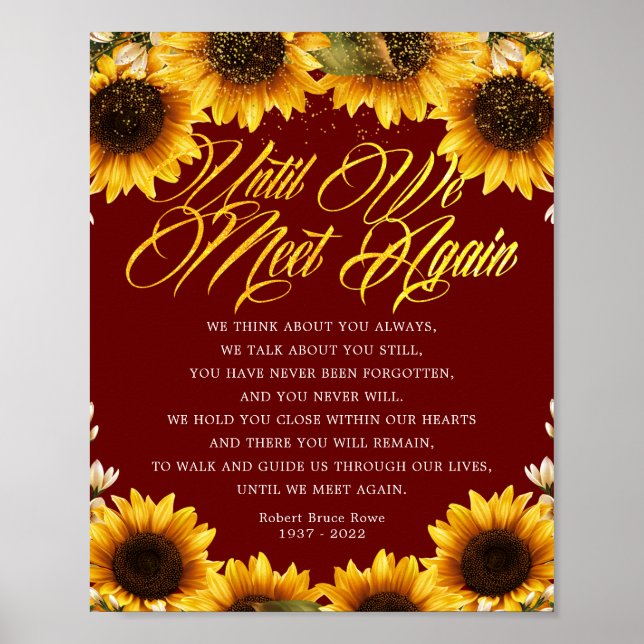 Sunflower Until We Meet Again Funeral Poem Sign (Front)