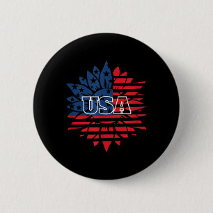 Sunflower Usa Flag Clothing For 4th Of July Memori Button
