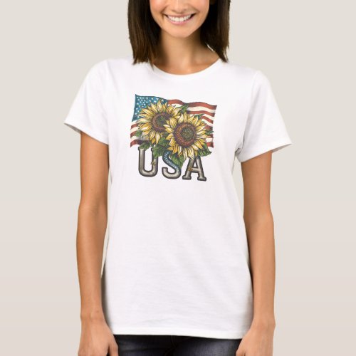 Sunflower USA Flag T_Shirt