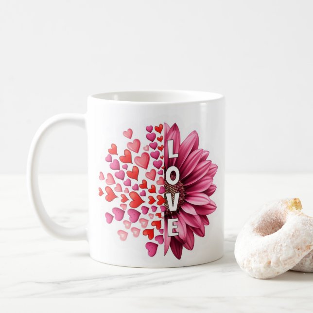 Sunflower Valentine's Day Coffee Mug-Romantic Gift Mug (With Donut)
