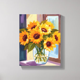 Sunflower Vase Floral Yellow Bouquet Watercolor Canvas Print