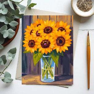 Sunflower Vase Yellow Flower Bouquet Watercolor Postcard