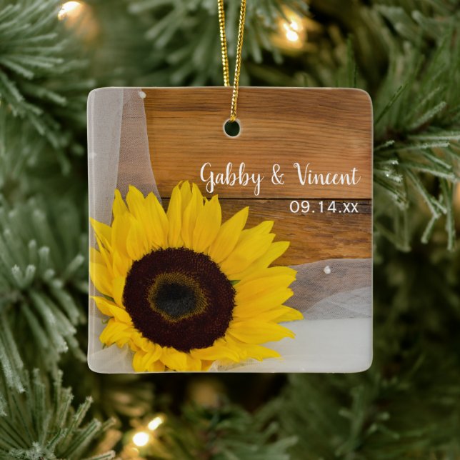 Sunflower Veil Wedding Bridesmaid Thank You Ceramic Ornament (Tree)