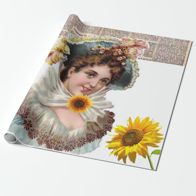 Sunflower Victorian Matte Wrapping Paper (Unrolled)
