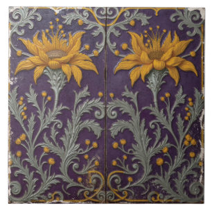 Sunflower Vignettes in Violet Ceramic Tile