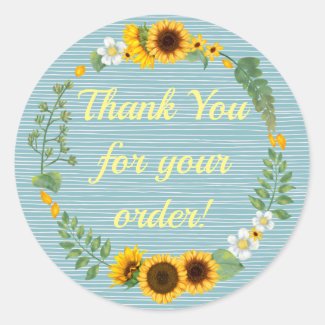 Sunflower Vines Thank You For Your Order  Classic Round Sticker