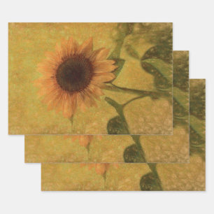 Sunflower Vintage Antique Yellow Green Texture Wrapping Paper Sheets